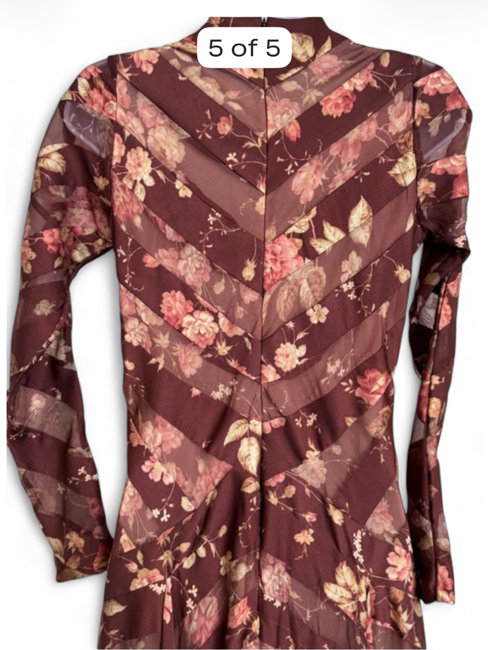 Zimmermann X Barneys New York, Burgundy Floral Long-Sleeve V-Neck Maxi Dress - Picture 3 of 15
